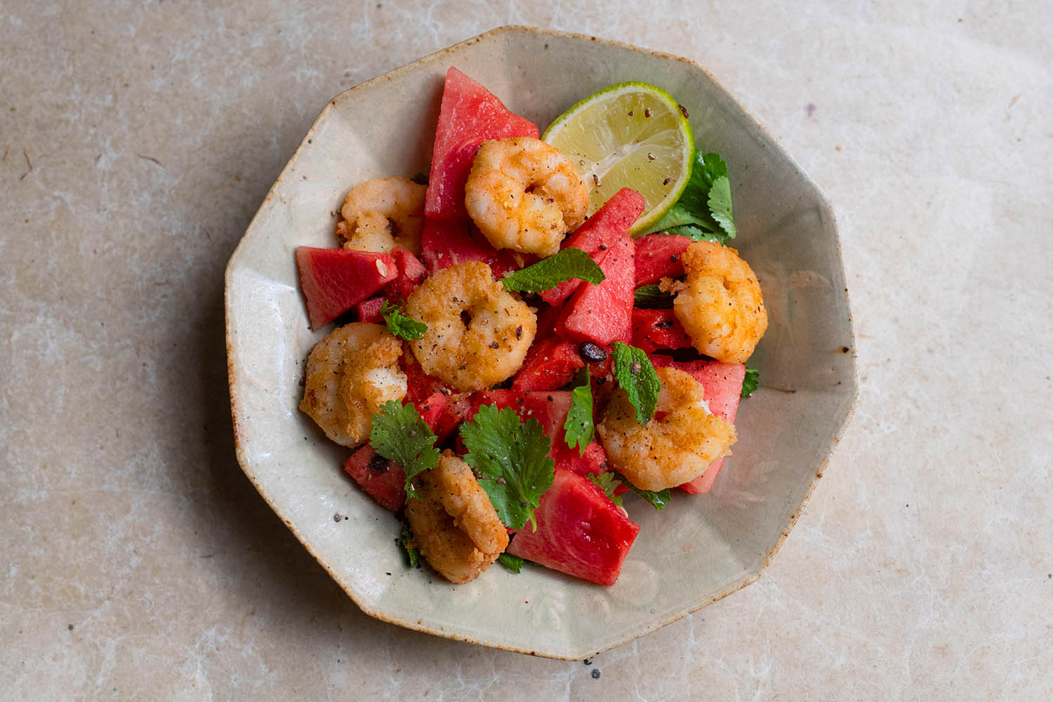 Midweek dinner: prawns, watermelon and lime