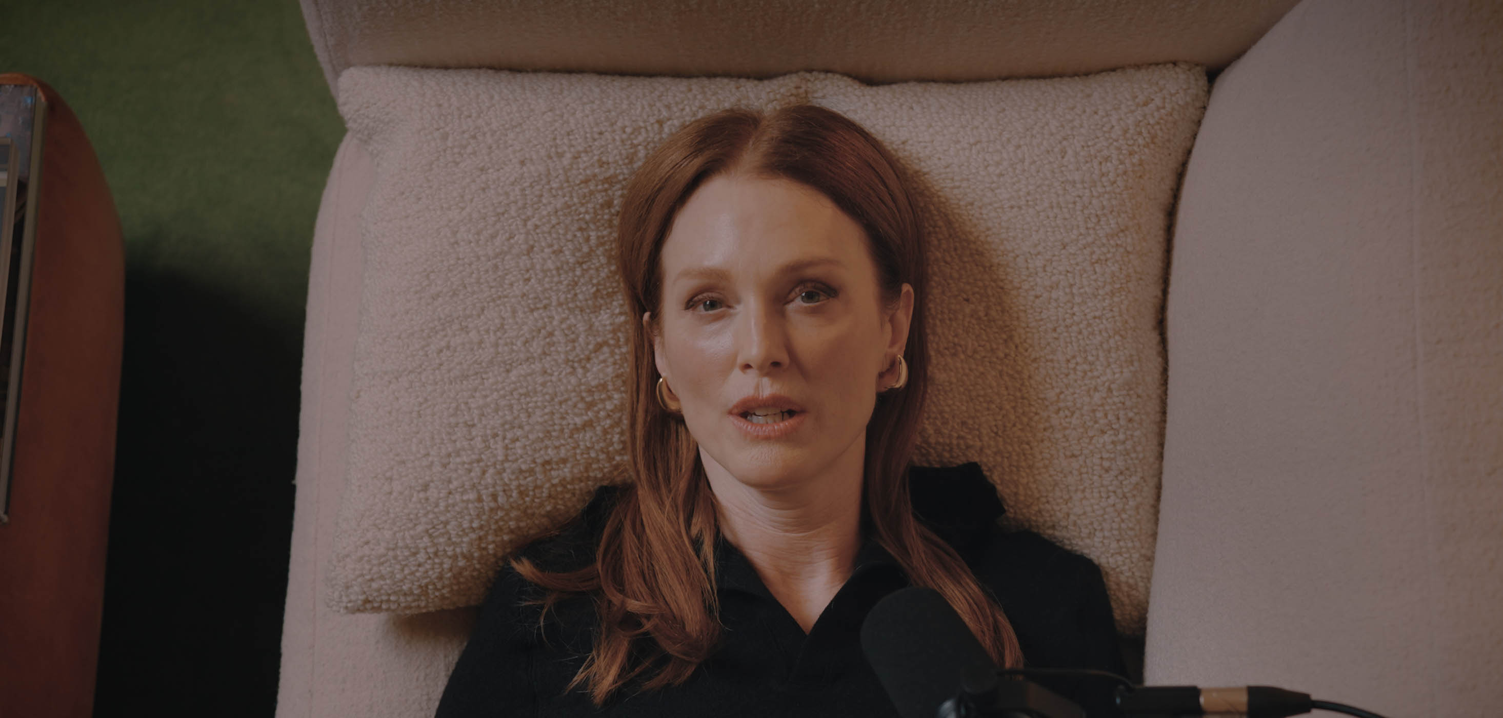 Julianne Moore on the couch, 12 March 2025: ‘I’m an anxious packer. I think about packing, you know, as it becomes imminent, as it’s on my horizon, and I start to really, really worry as if it were a task I won’t be able to complete.’